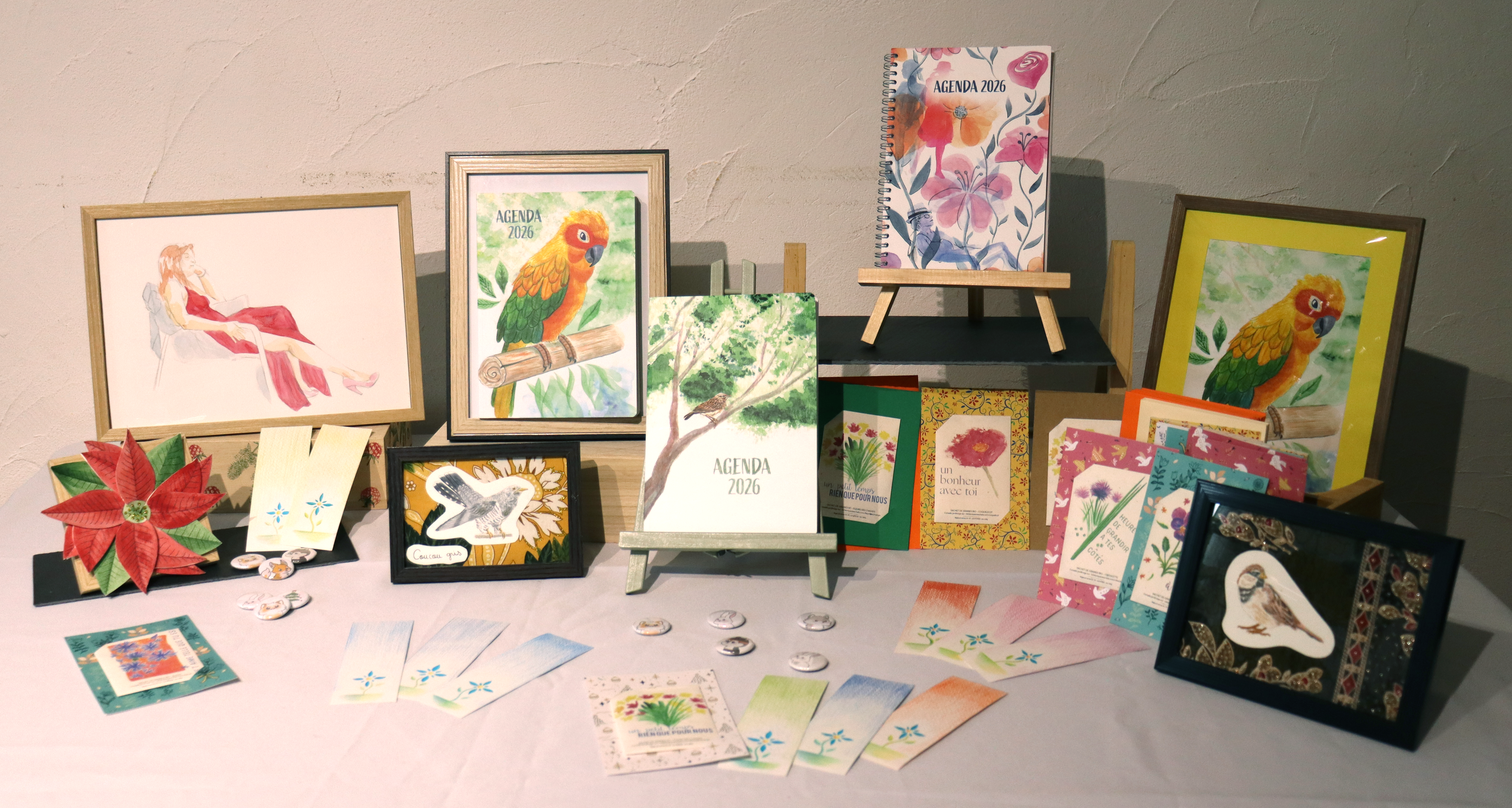 Shop Etsy tableaux agendas 2026 sachets de graines oiseaux fleurs cartes